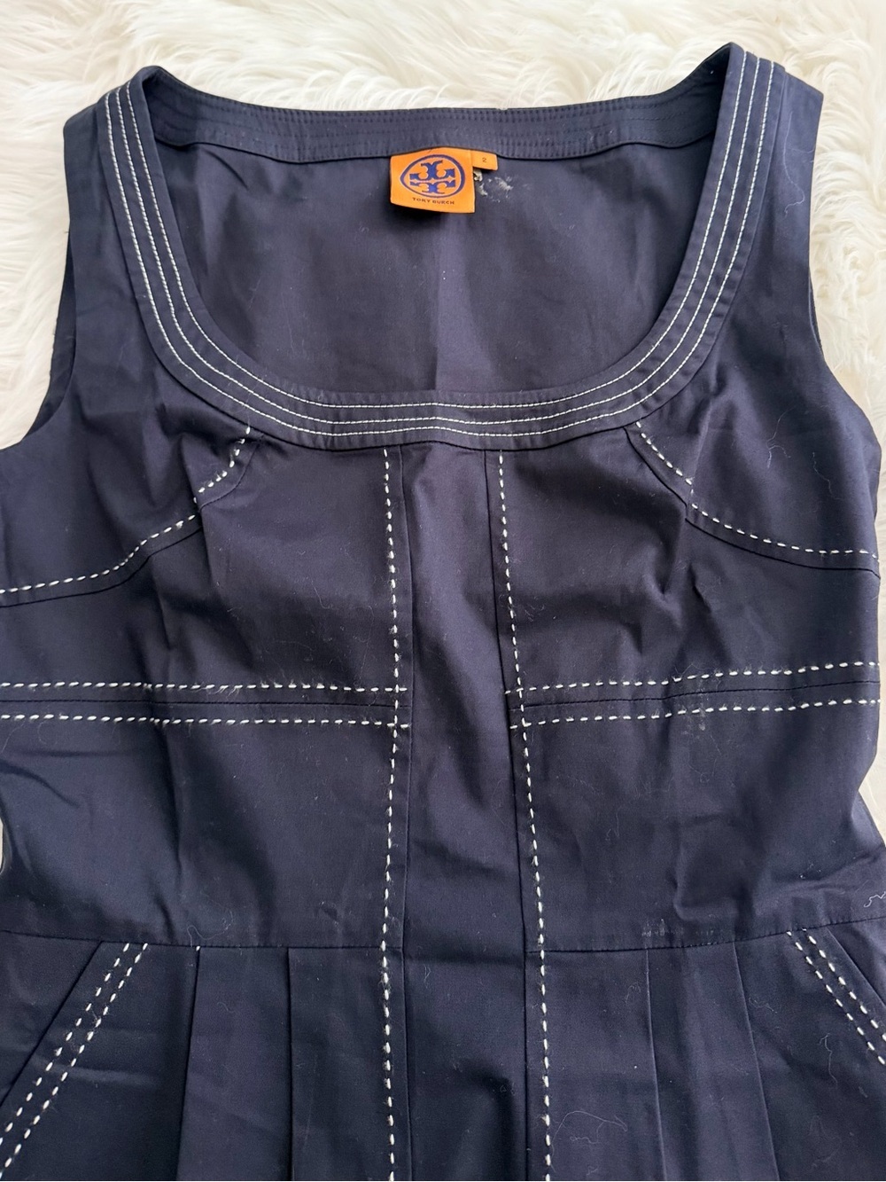 Tory Burch Navy Square-Neck Sleeveless Mini Dress - Picture 6 of 10